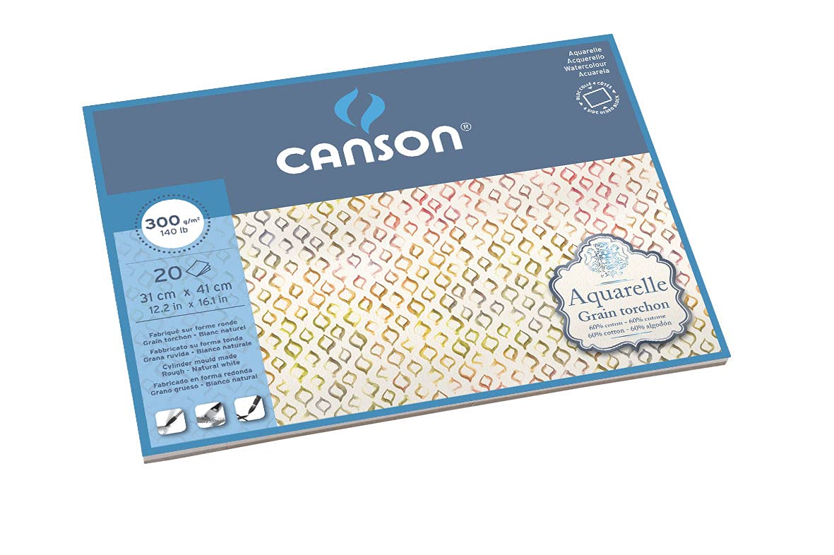 Canson Aquarelle Canson Block rundumgeleimt, 31 x 41 cm, 20 Blatt, 300 g/m², Grobkorn