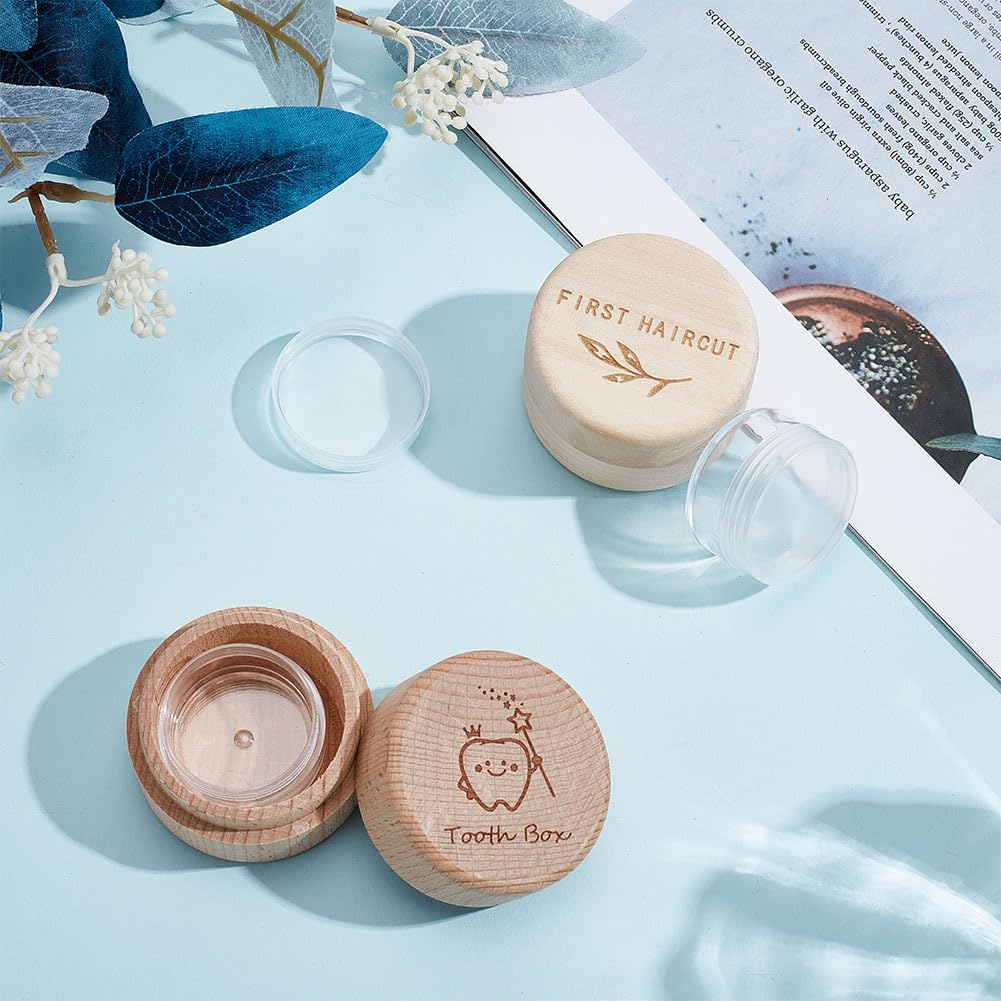 WEBEEDY 2 Pcs My First Tooth and Curl Keepsake Box Set Wood Baby Teeth Fairy Haircut Containter Holder Gift Boxes Storage Case for Newborn Shower Memory Birthday Gift — view 5