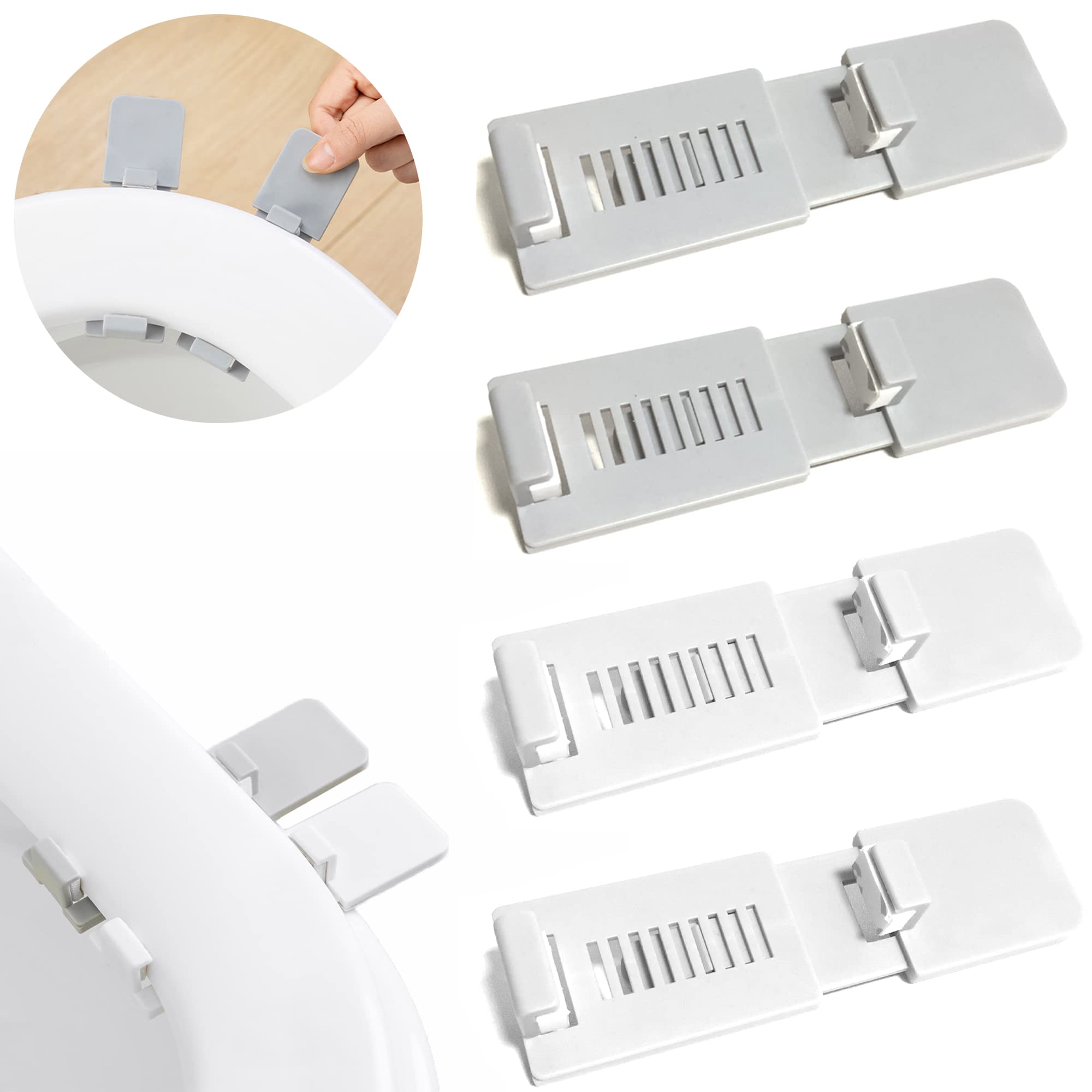 Serendipity 4 Pack Toilet Seat Lifter, Toilet Lid Lifter, Avoid Touching Toilet Seat Lifter Handle, Anti-Slip Design Fit All Types Of Toilet Seats, Strong, Adhesive - White & Gray