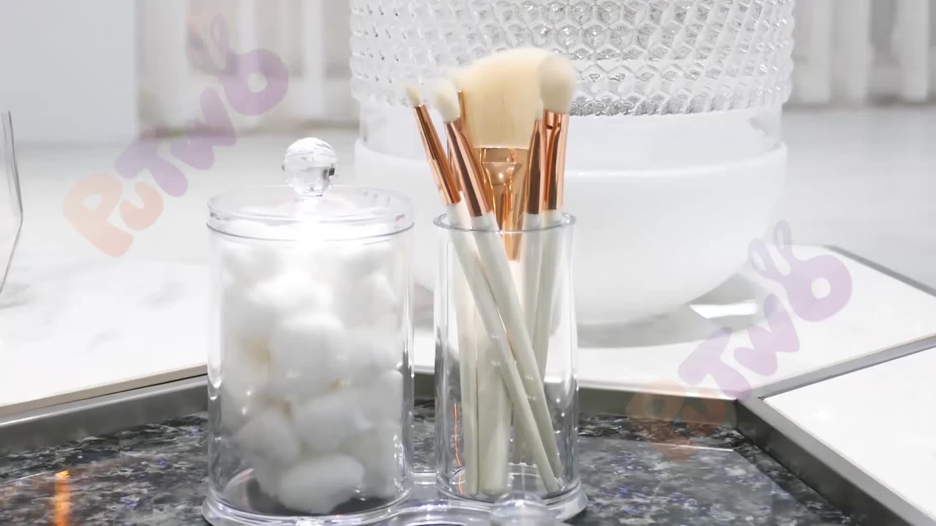 Organizer Trucco Acrilico - Portabatuffoli Con Coperchio - 4 Scomparti Trasparenti - Foto 2