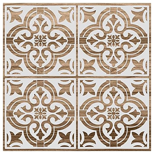 4 Pieces Reusable Tile Stencil 12 x 12 Inches Wall Templates Tile Pattern Stencil Drawing Templates for DIY Scrapbooks Wall Floor Home Decors (Mandala Style)