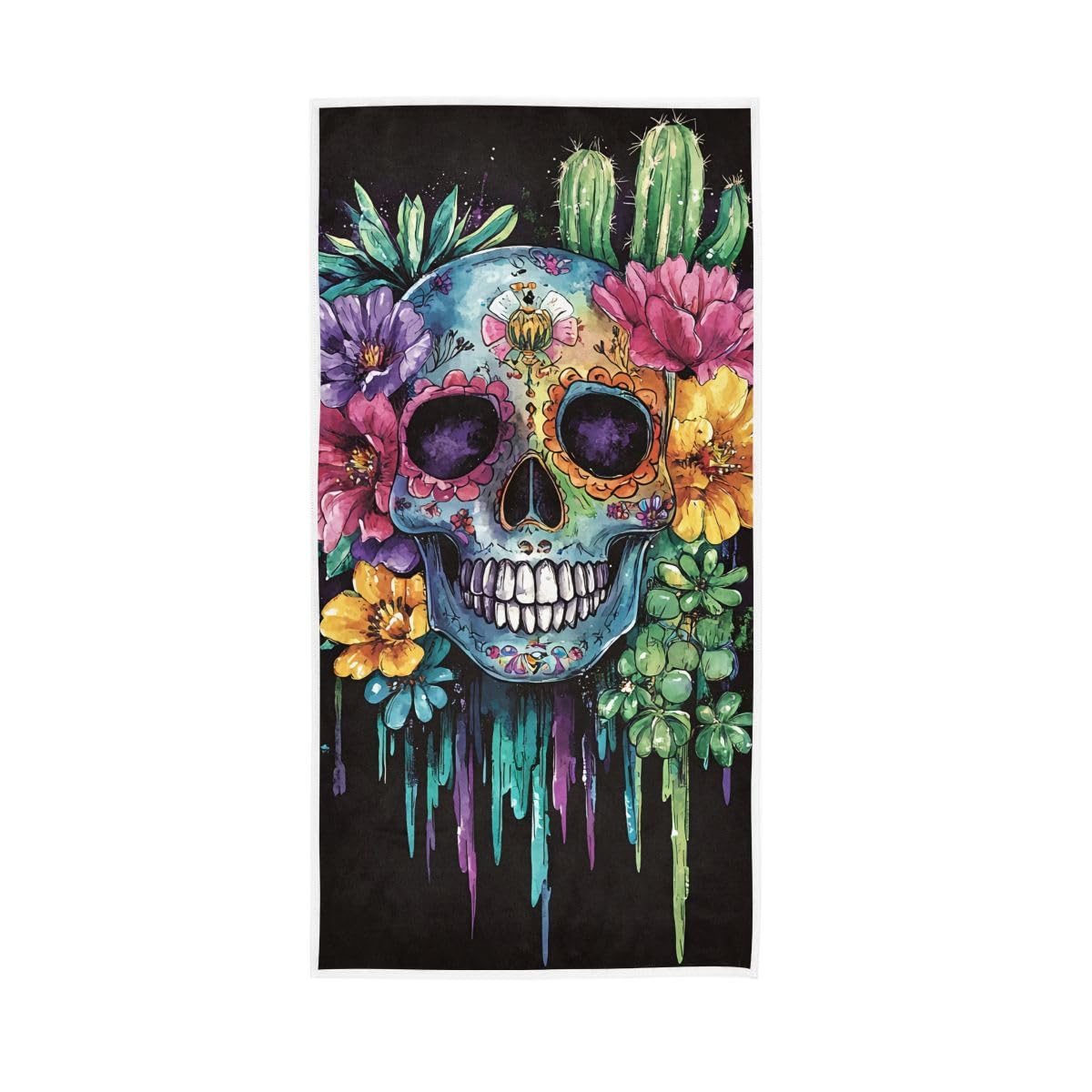 LSRCPD Sugar Skull Flowers Cactus Hand Towels, Hand Towels for Bathroom 15 x 30 Inches, Hand Towels Cotton