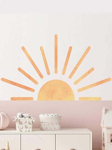 Calcomanía de pared para niños, calcomanías de sol amarillo grande, decoración de sol y nubes, decoración de pared de sala de juegos, calcomanías de