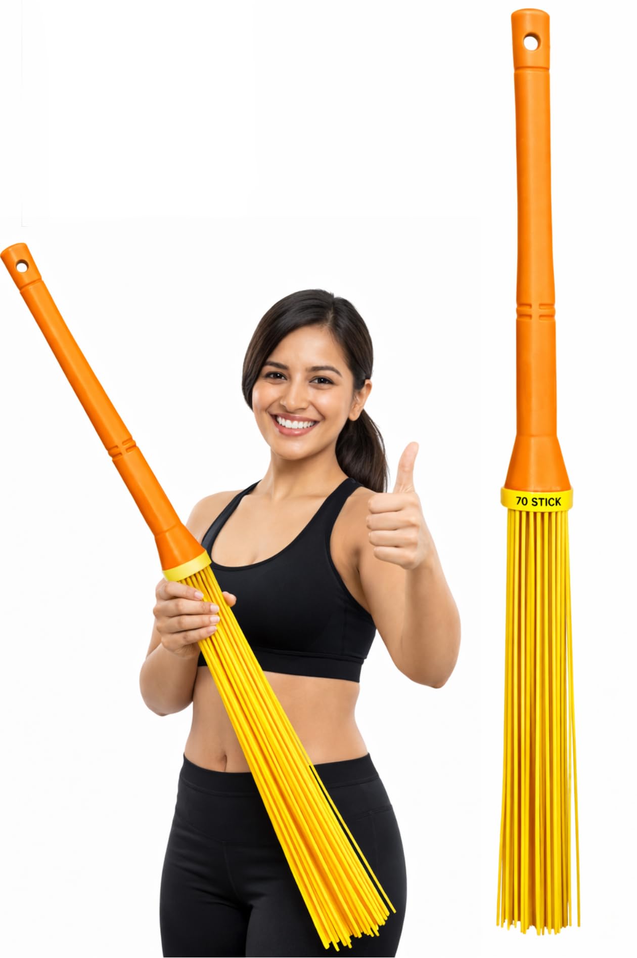 1 pic-High Performance Heavy Duty Plastic Broom for Bathroom Cleaning Long Handle Broom Stick 32 Inch 70 Sticks Waterproof Kharata Bathroom Jhadu for Floor Home Use-image-37