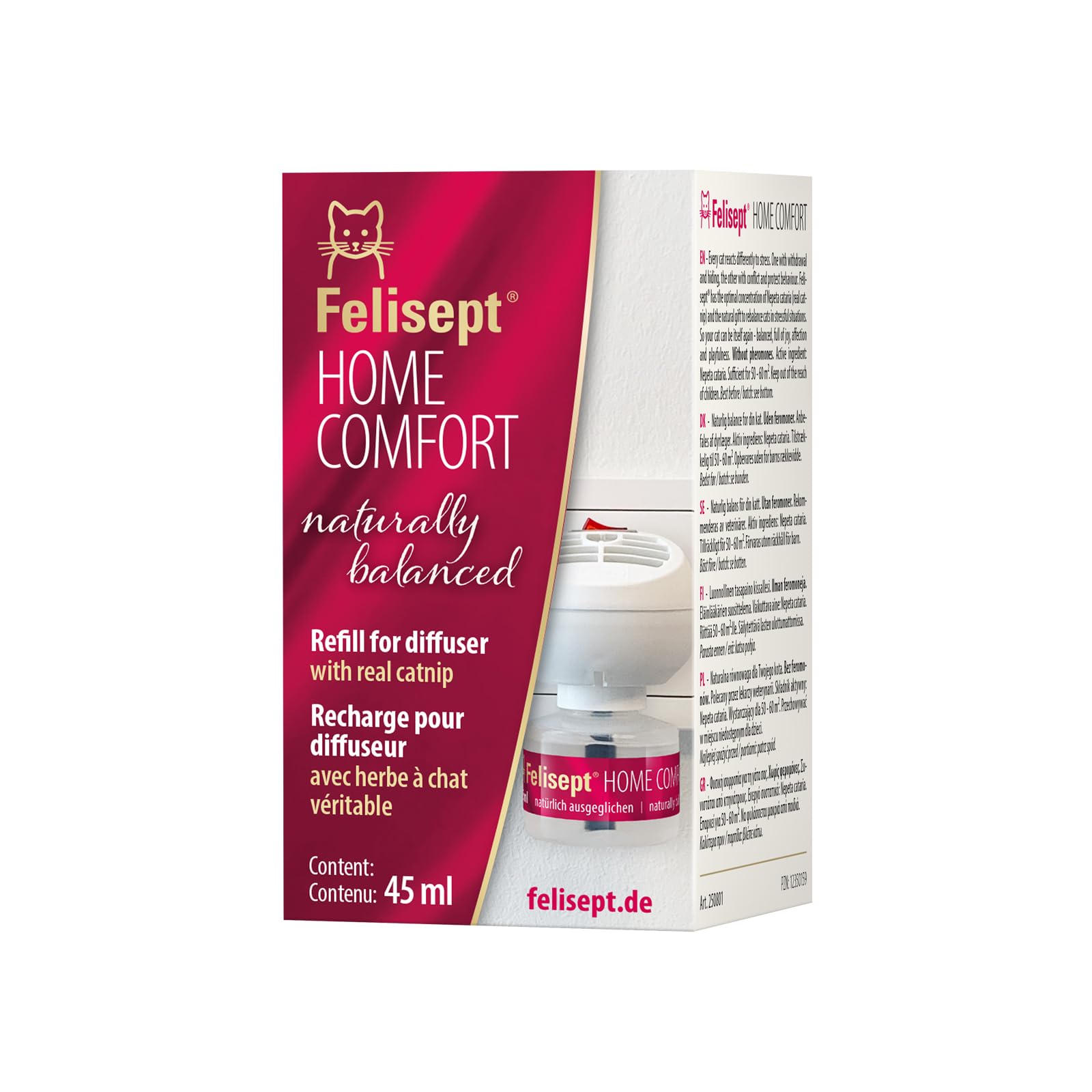 Felisept Home Comfort Repuestos 45ml - Con Hierba Gatera Natural sin Feromonas para gatos - Reduce El Comportamiento Indeseable, El Estrés Y La Inquietud En Casa - Relajación Para Los Gatos