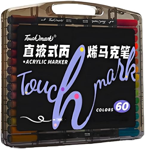 60 Colour Acrylic Paint Marker Set with Soft Brush Tips and Storage Box