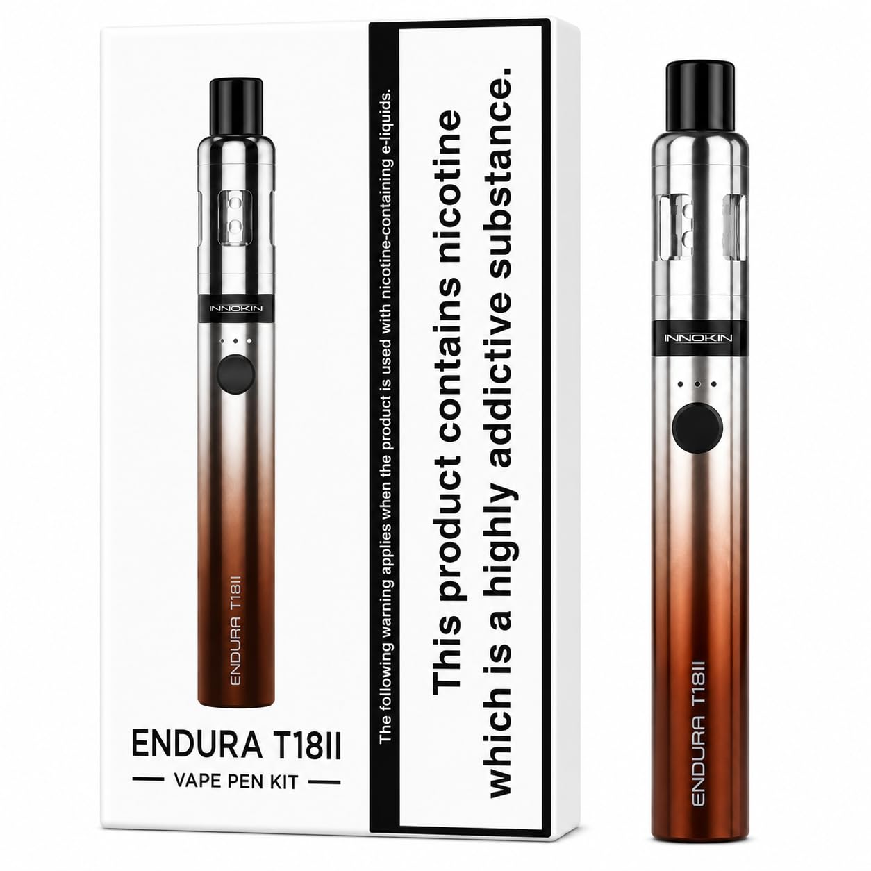 INNOKIN ENDURA T18 II Vape Kit [Coffee] - Upgraded Version, Larger Battery, MTL Vaping, Cig Like Draw, 3 Power Levels, Top Fill, 2mL, T18E 1.5 Ohm Coil Compatible, E Cigarettes, No Nicotine