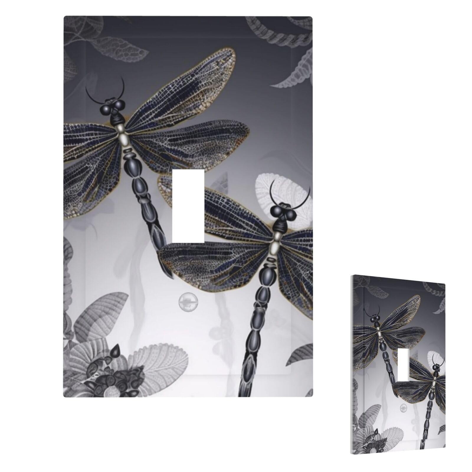 Dragonflies Grey Wall Plate Cover Modern Decorative 1 Gang Light Switch Cover Unbreakable Receptacle Outlet Covers For Living Room Bedroom Home Decor Single Toggle