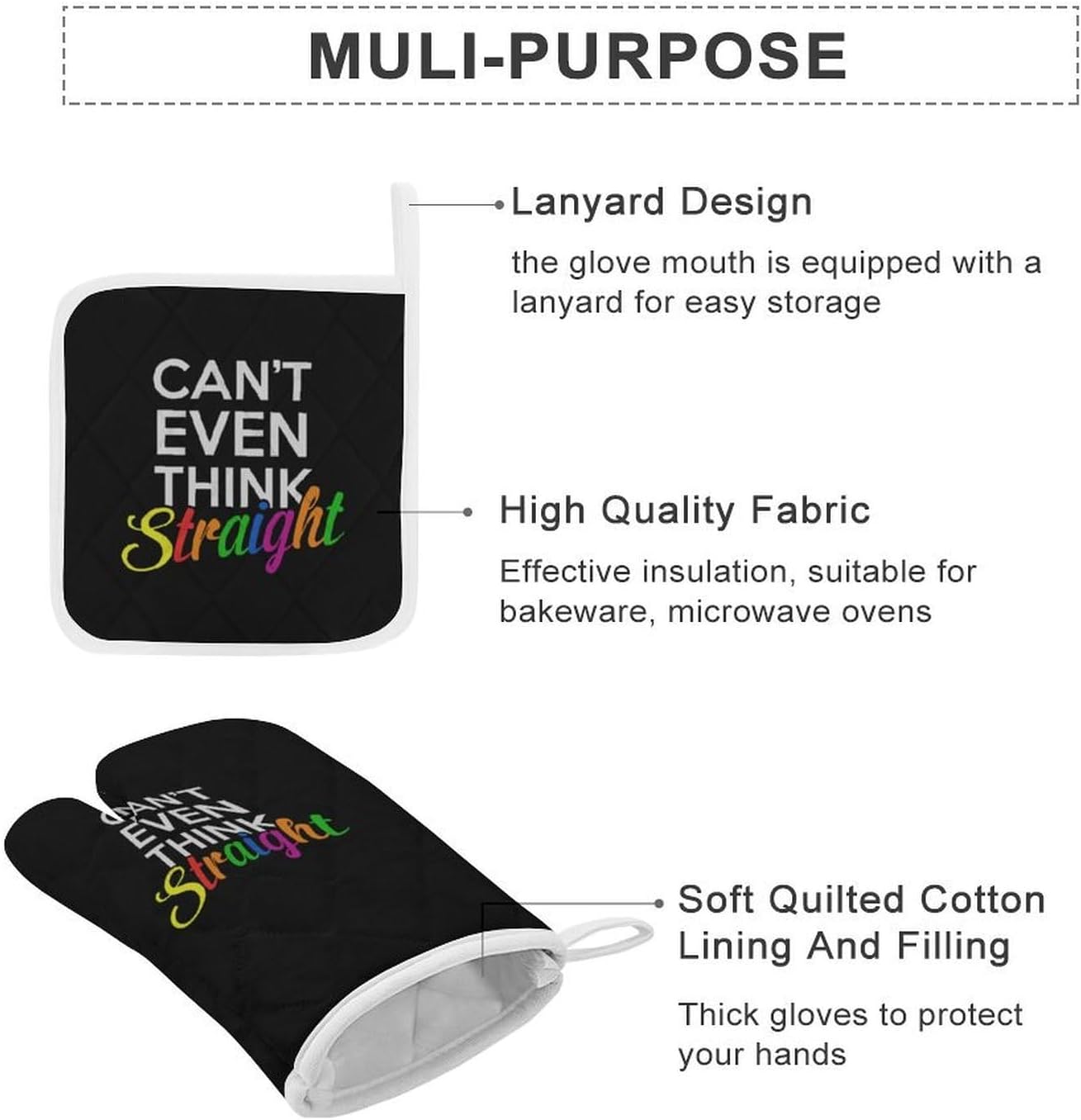 Can't Even Think Straight LGBT Oven Mitts and Pot Holders 4Pcs Set Heat Resistant Cooking Mitts Hot Pads