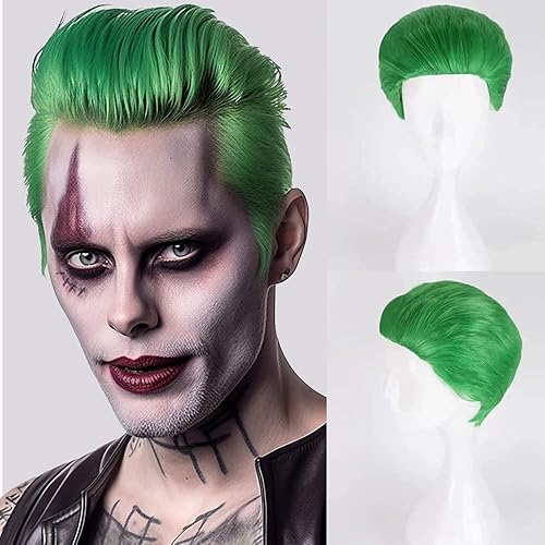 Artjosy Joker - Pelucas de cosplay para hombre, estilo Bob corto verde oscuro para fiesta de maquillaje, resistente al calor, peluca de disfraz de