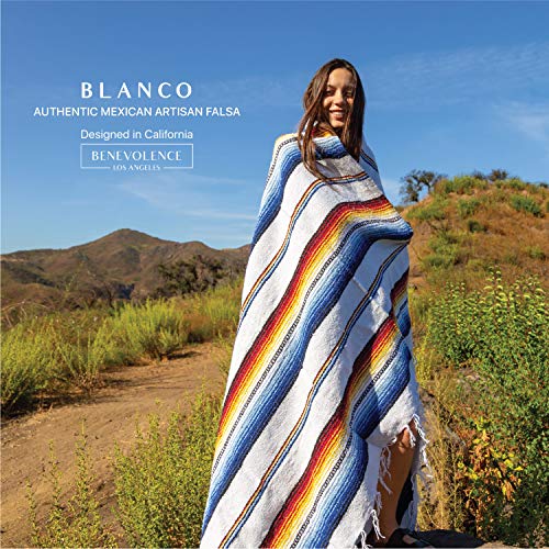 Premium Mexican Blanket, Authentic Handwoven Falsa Blanket & Outdoor Blanket | Made By Traditional Mexican Artisans | Perfect Camping Blanket, Beach Blanket, Picnic Blanket & Car Blanket (Blanco) #TOP1