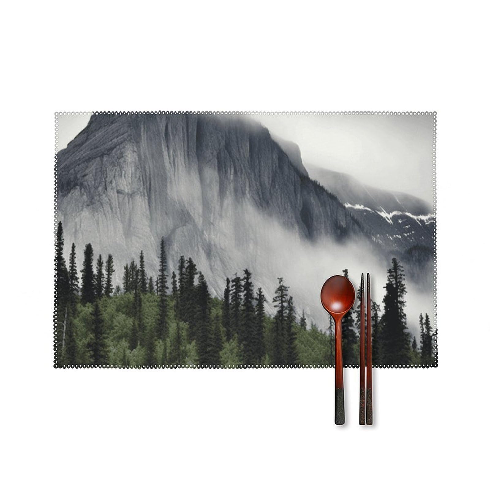 Canadian Smokey Mountain Cliff Placemats Set of 6 Wipeable Table Mats for Kitchen Dining Table Heat Resistant Waterproof Modern Indoor/Outdoor Non-Slip Easy Clean Place Mats