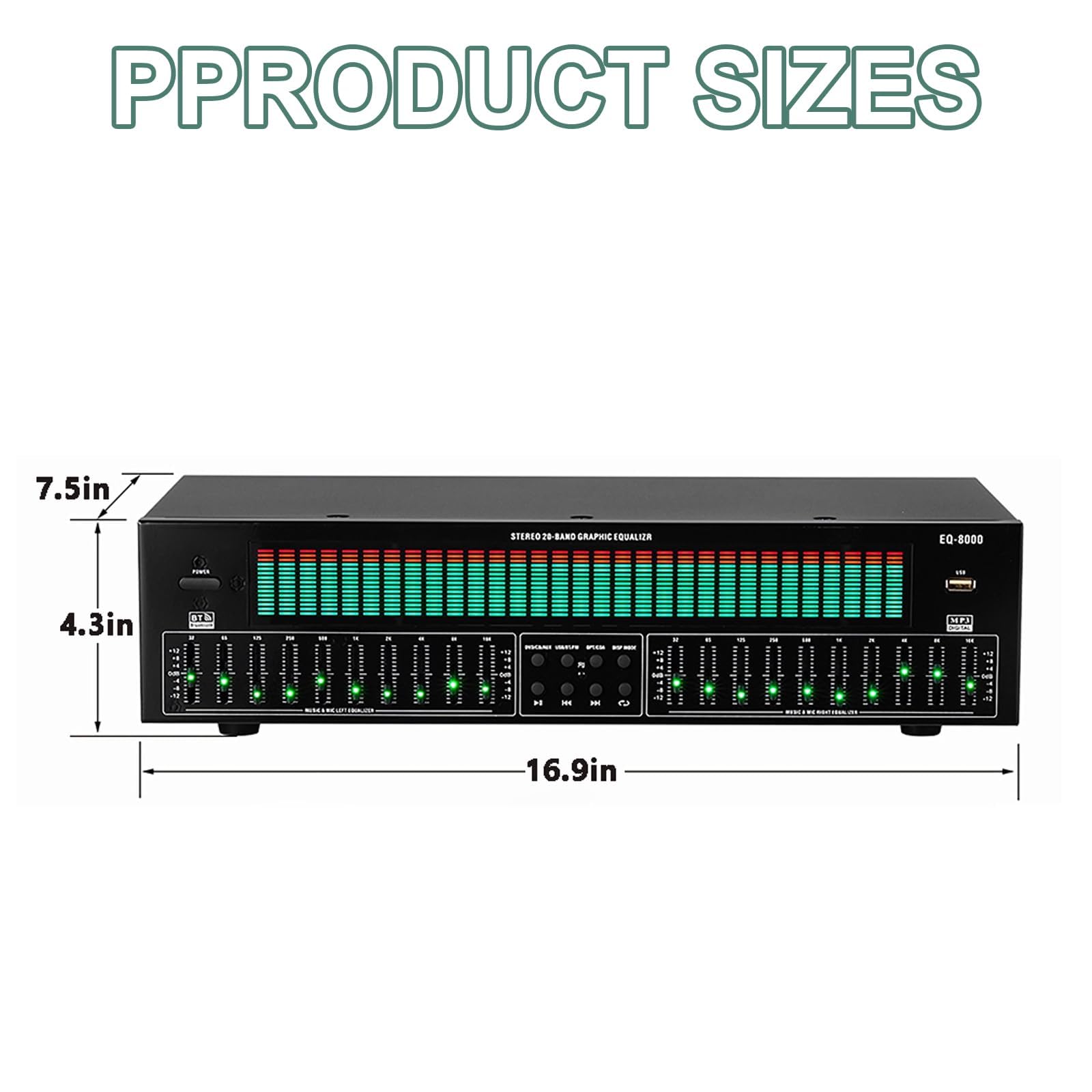 Égaliseur audio professionnel 31 bandes avec réduction du bruit, affichage du spectre dynamique, 12 modes de rythme et télécommande pour concerts et studios d'enregistrement