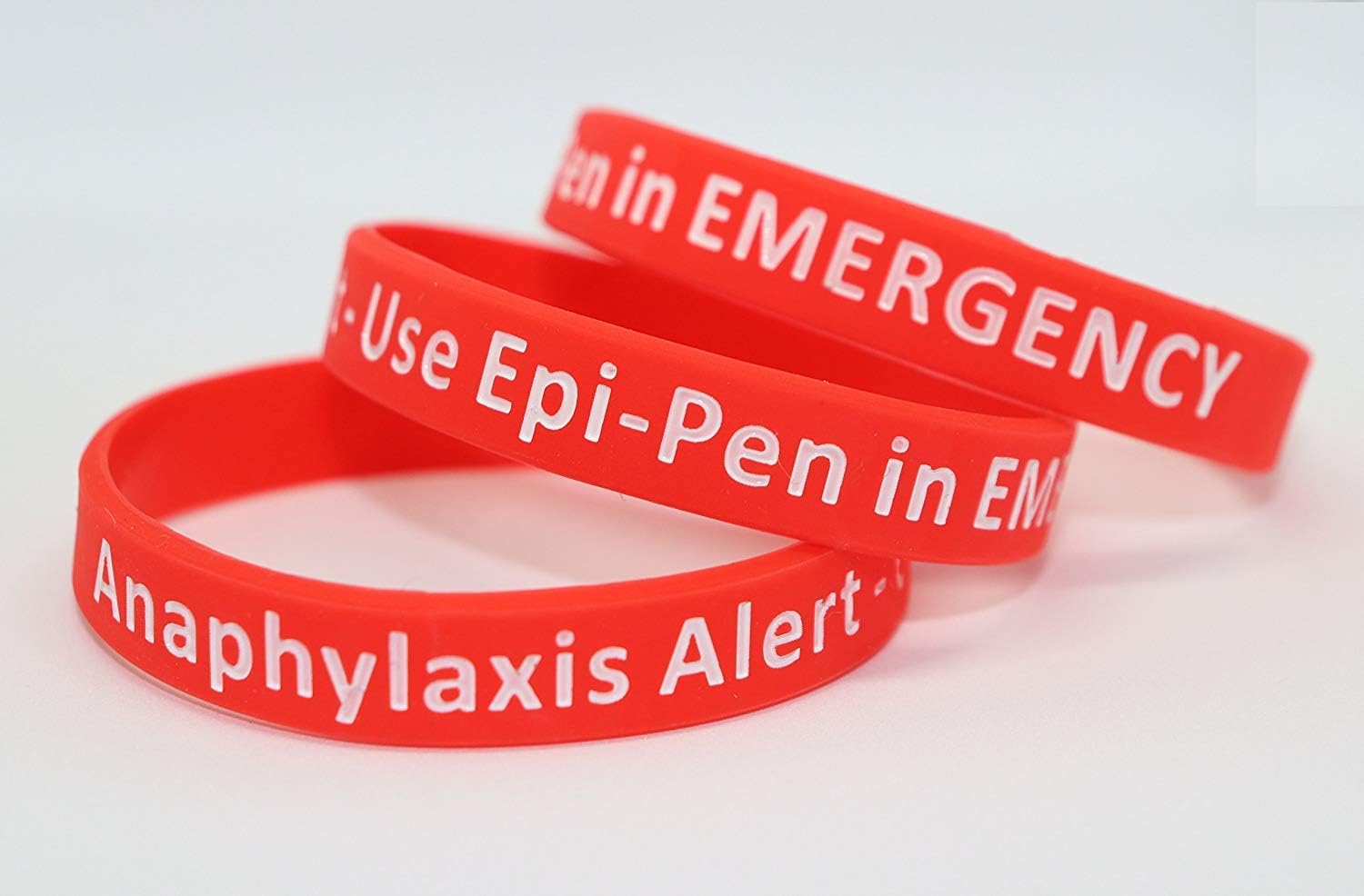 Medicaband 3 Pack-Anaphylaxis Epi-Pen Medical Alert ID Silicone Red Wristband, One Size 212mm Standard Adult Wrist