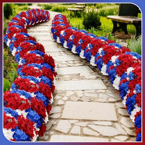 Image of Suncalla 12 Bundles Red White and Blue Artificial Flowers for Outdoors Bulk 20'' Patriotic Flower Decor Faux Cemetery Flowers Garden Veterans Day Decor (Blue Red and White)