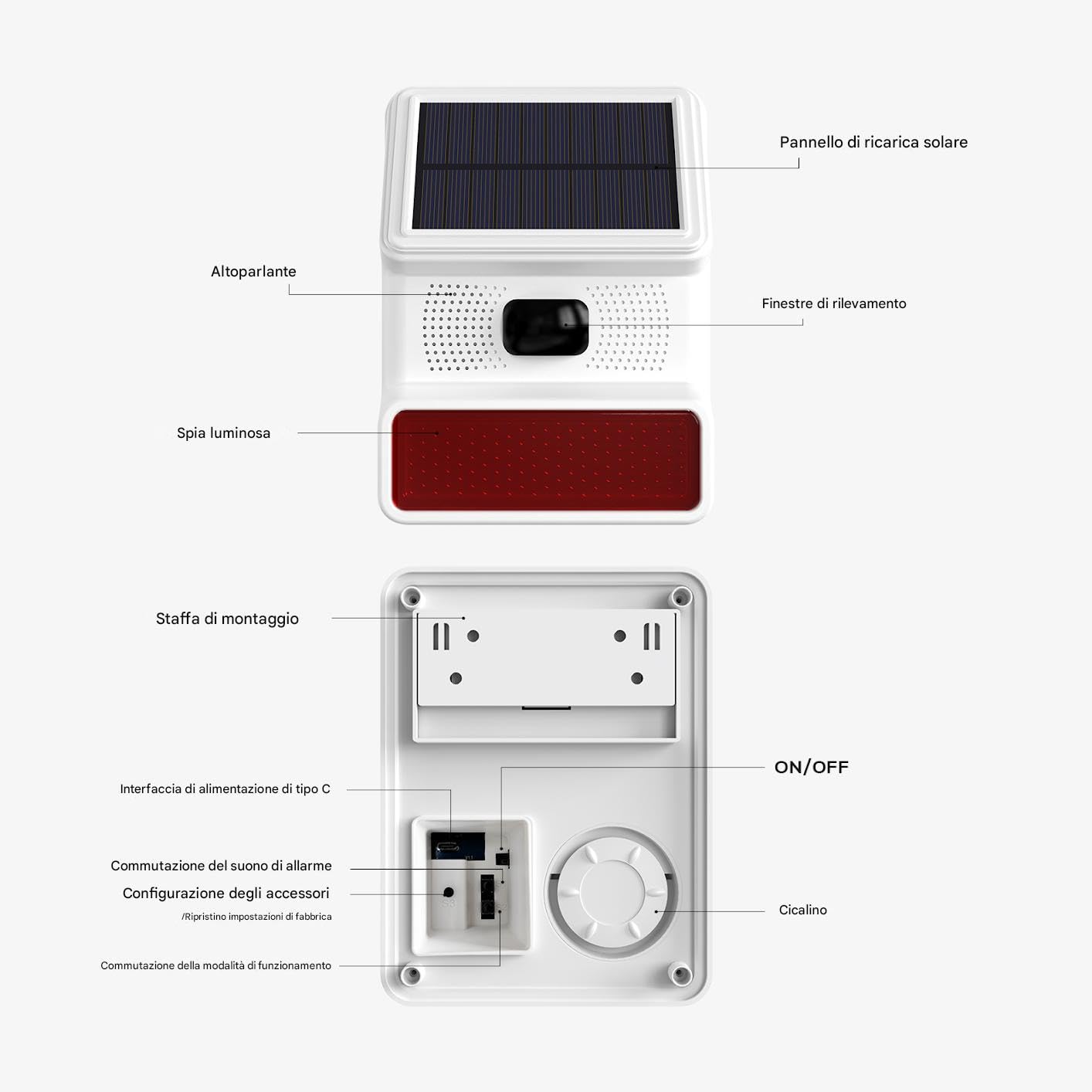 Sirena di Alarme, Sirena da esterno solare con Luce Lampeggiante LED funzionano con sistema di allarme, PG103, PG107, PG108 Compatibile con PE523R