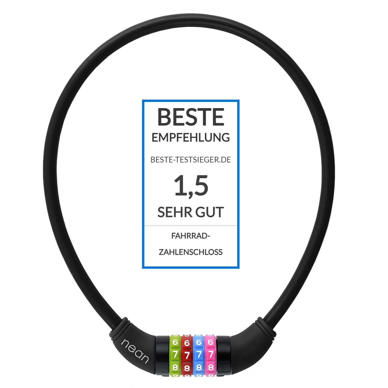 nean Candado de bicicleta infantil, con código de combinación de números, multicolor, 10 x 650 mm (negro)