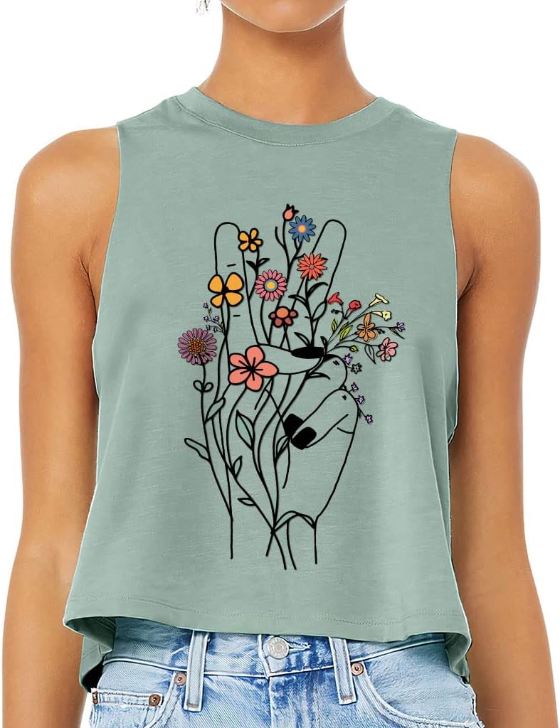 Peace Sign Racerback Cropped Tank - Floral Women's Tank - Cute Tank Top