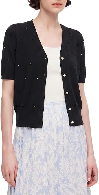 GOELIA Womens Short Sleeve Cardigan 2026 Knitted Lightweight Cropped Cardigan Top Button Up Open Front Cardigans