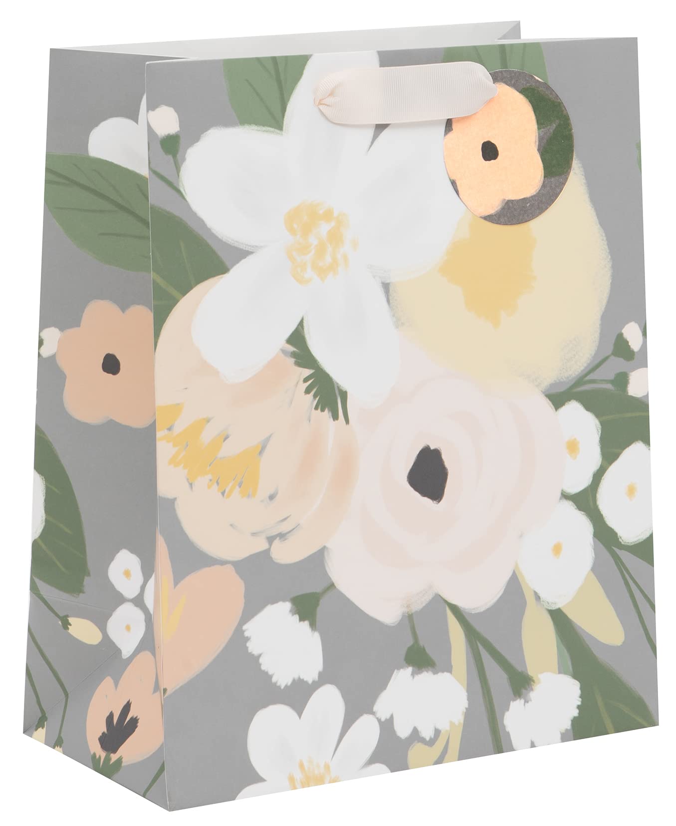Glick Luxury Gift Bag, Grey Floral Large, Birthday, Wedding, Celebration, Stephanie Dyment Wrap, 260x315x135mm, Multi-Colour, Grey/Multi, GIFT BAG - LARGE