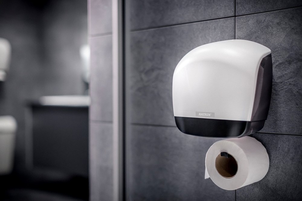 Katrin 90083 - Dispensador Gigante para rollos de papel higiénico, tamaño grande, color blanco