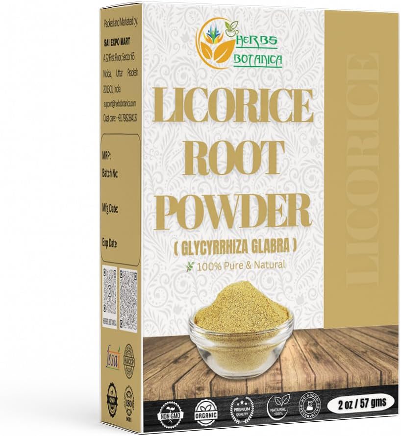 Herbs Botanica Licorice Root Powder Natural – Mulethi (Yastimadu) Powder (Glycyrrhiza Glabra) for Skin Care, Herbal Tea, Digestive Support & Wellness – 2 oz