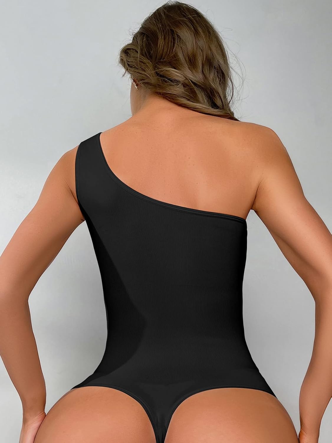 SOLY HUX Bodysuit for Women One Shoulder Tummy Control Shapewear Seamless Thong Body Shaper - Image 2