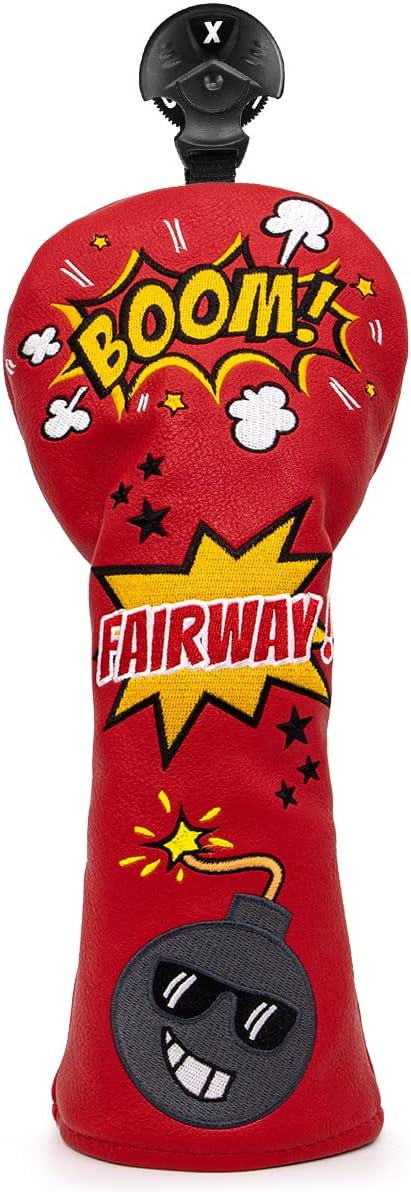 Bomb Golf Club Covers for Driver, Fairway, Hybrids - 4 Options - Golf Driver Headcover/Golf Fairway Wood Head Cover/Hybrid Headcover for Men/Women Golfer - Red Synthetic Leather Golf Headcover