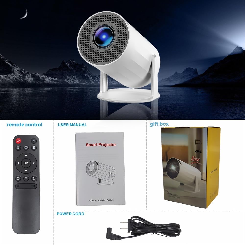 Projector with wifi and bluetooth, rotate at any angle, outdoor portable, automatic button calibration for mobile phones, tv sticks, laptops, mini projector for iphone, projector with screen