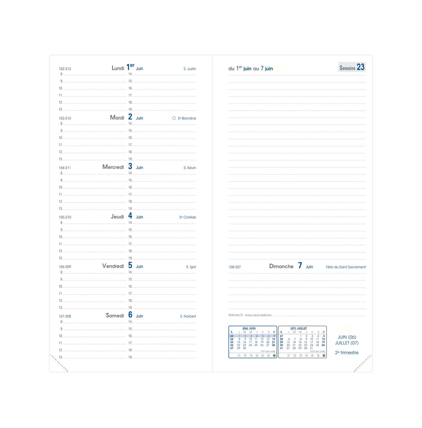 Agenda Semainier 8,8x17cm Spiralé Quo Vadis Italnote S Prestige Soho Avec Répertoire