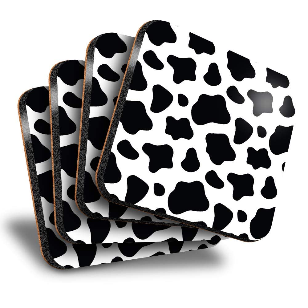 Destination Vinyl ltd Great Coasters (Set of 4) Square - Cow Print Pattern Animals Drink Glossy Coasters/Tabletop Protection for Any Table Type #8463