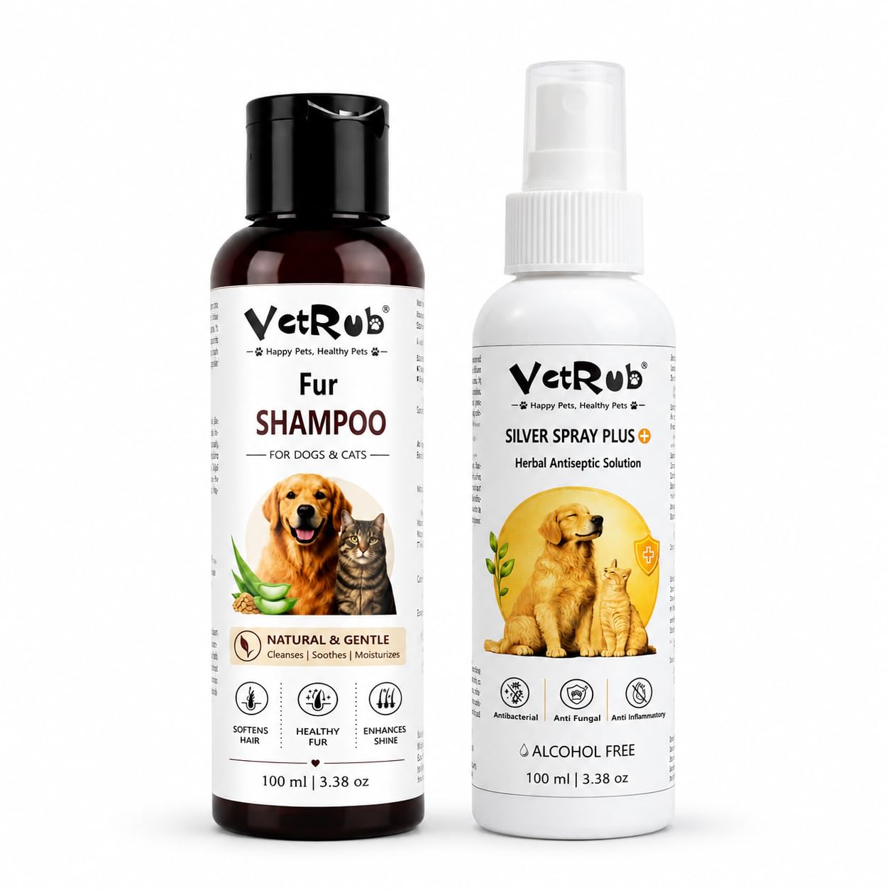VetRub Fur Shampoo & Silver Spray Plus Combo for Dogs & Cats, 200ml