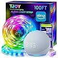 TJOY 100ft Smart Led Strip Lights for Bedroom, Work with Alexa,2835 RGB Color Changing Music Sync Led Lights Strip with App Remote,Multi-Color Wireless Led Lights for Bedroom (APP+Remote+Voice)