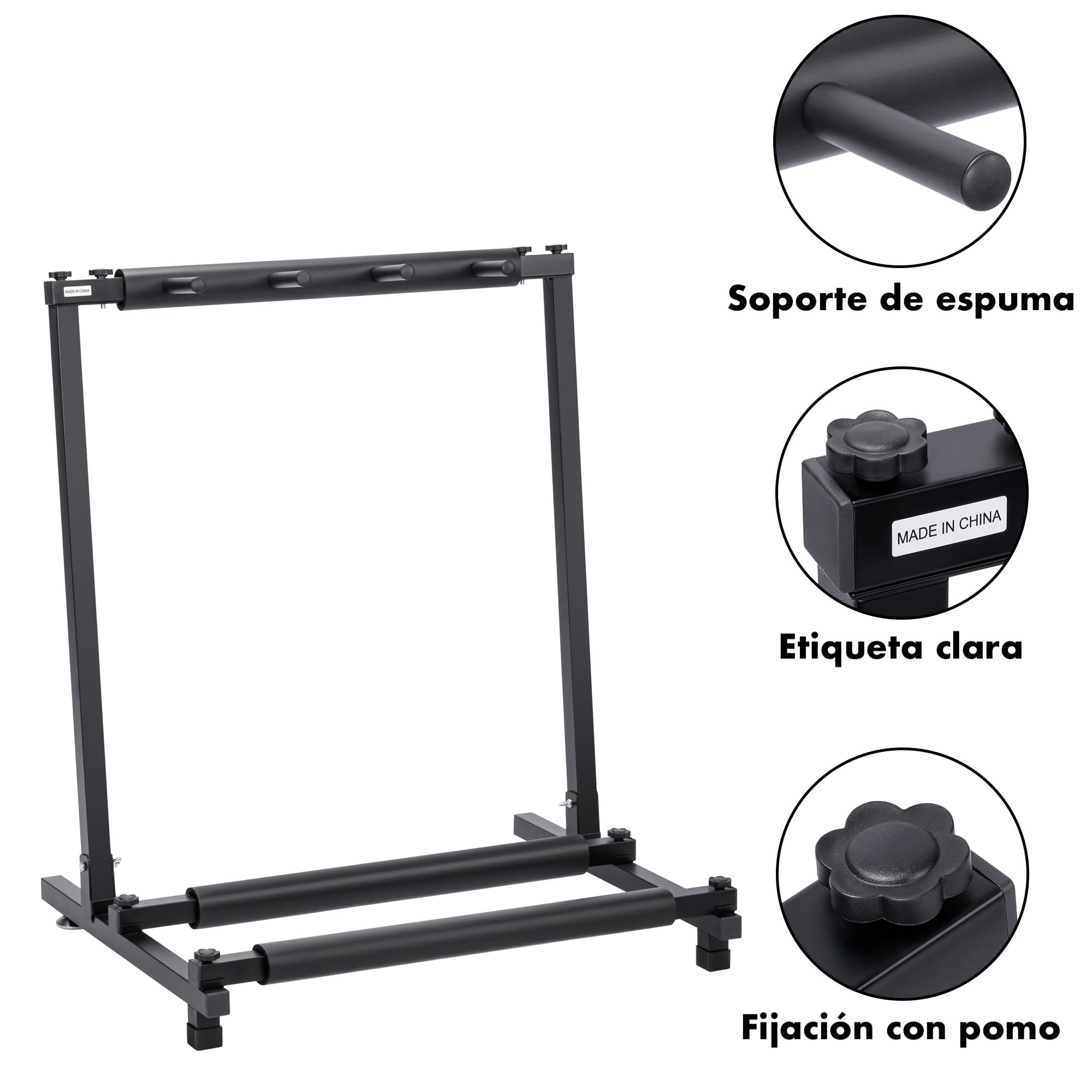 Soporte Guitarra de suelo para 5 instrumentos | Rack plegable universal para guitarra eléctrica, acústica o bajo | Estructura metálica resistente con protección de espuma y montaje sin herramientas