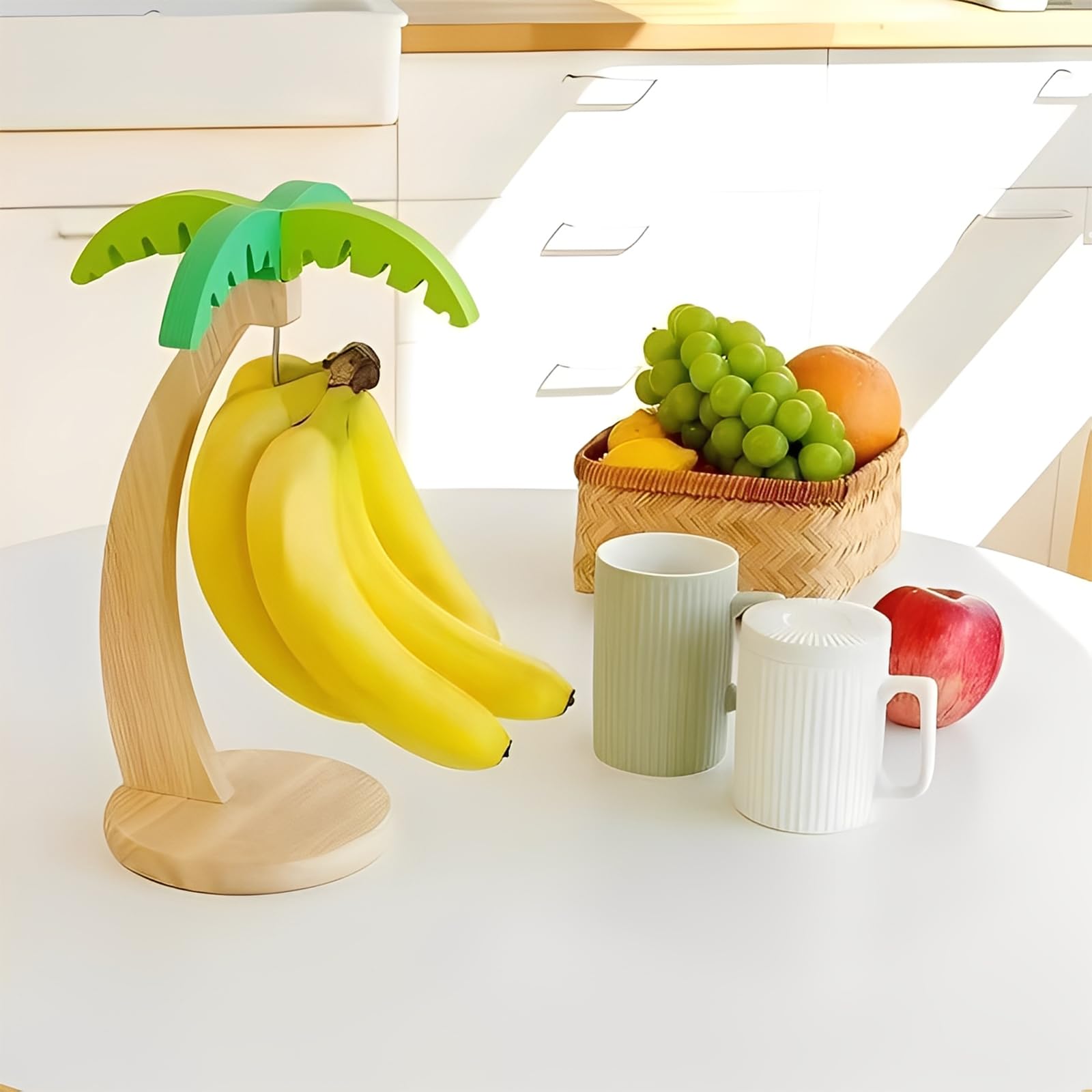 Bananenhalter, 1 Stücke Holz Bananenständer mit Standfuß Bananenhaken Bananenhalter für die Küche zum Aufhängen von Bananen, Weintrauben, Tomaten und anderem Obst stabiler Obstständer