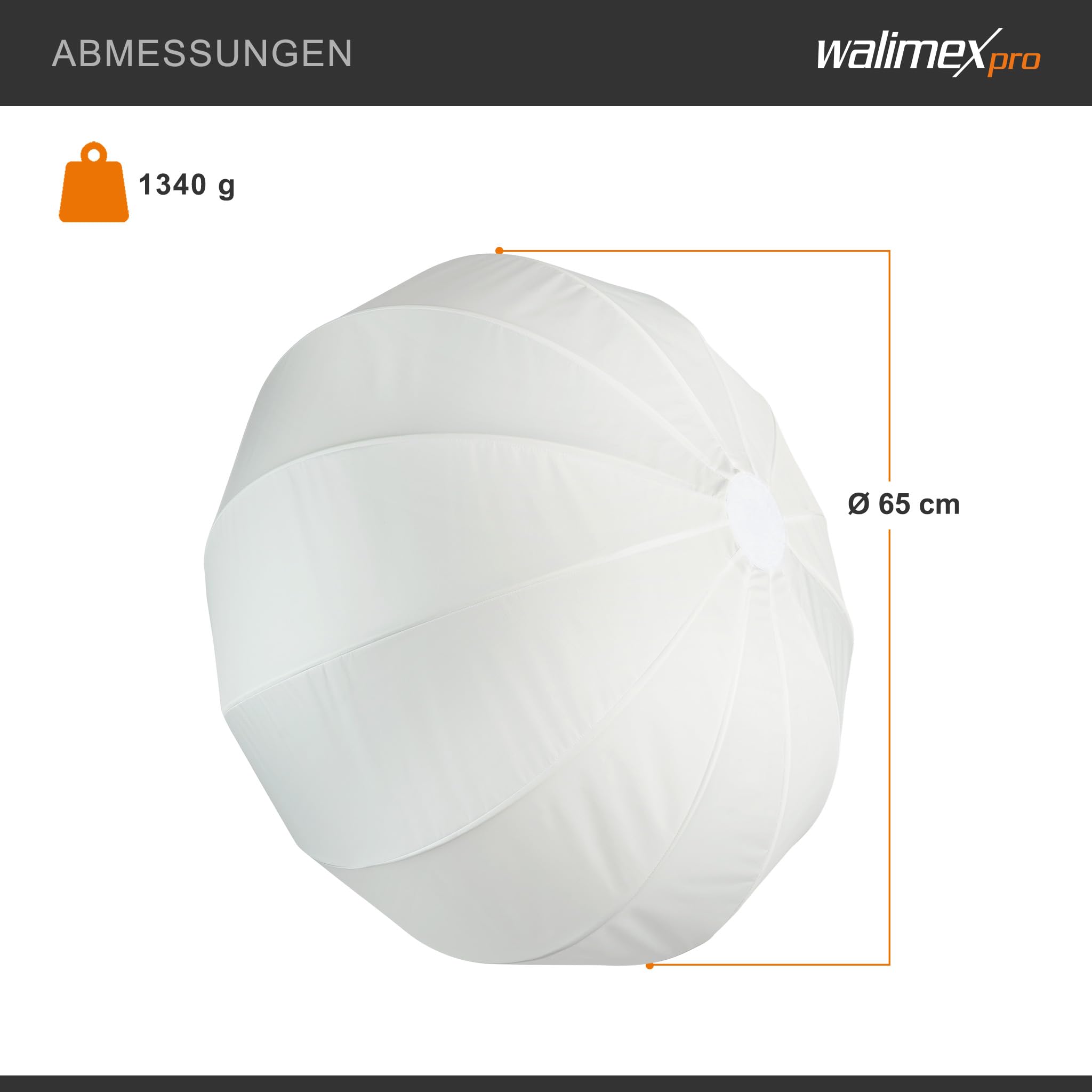 Walimex pro Essential Ballon Softbox 65cm, schnell öffnender 360° Lichtdiffusor, inkl. Bowens Adapter, kompatibel mit Allen gängigen Blitz- und Dauerlichter mit Bowensanschluss