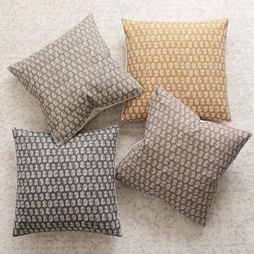 Image of Foindtower Set of 2 Decorative Neutral Floral Print Throw Pillow Covers Vintage Accent Farmhouse Cushion Cover Boho Home Decor For Sofa Couch Chair Bedroom Living Room Outdoor,20x20 Inch,Golden Orange