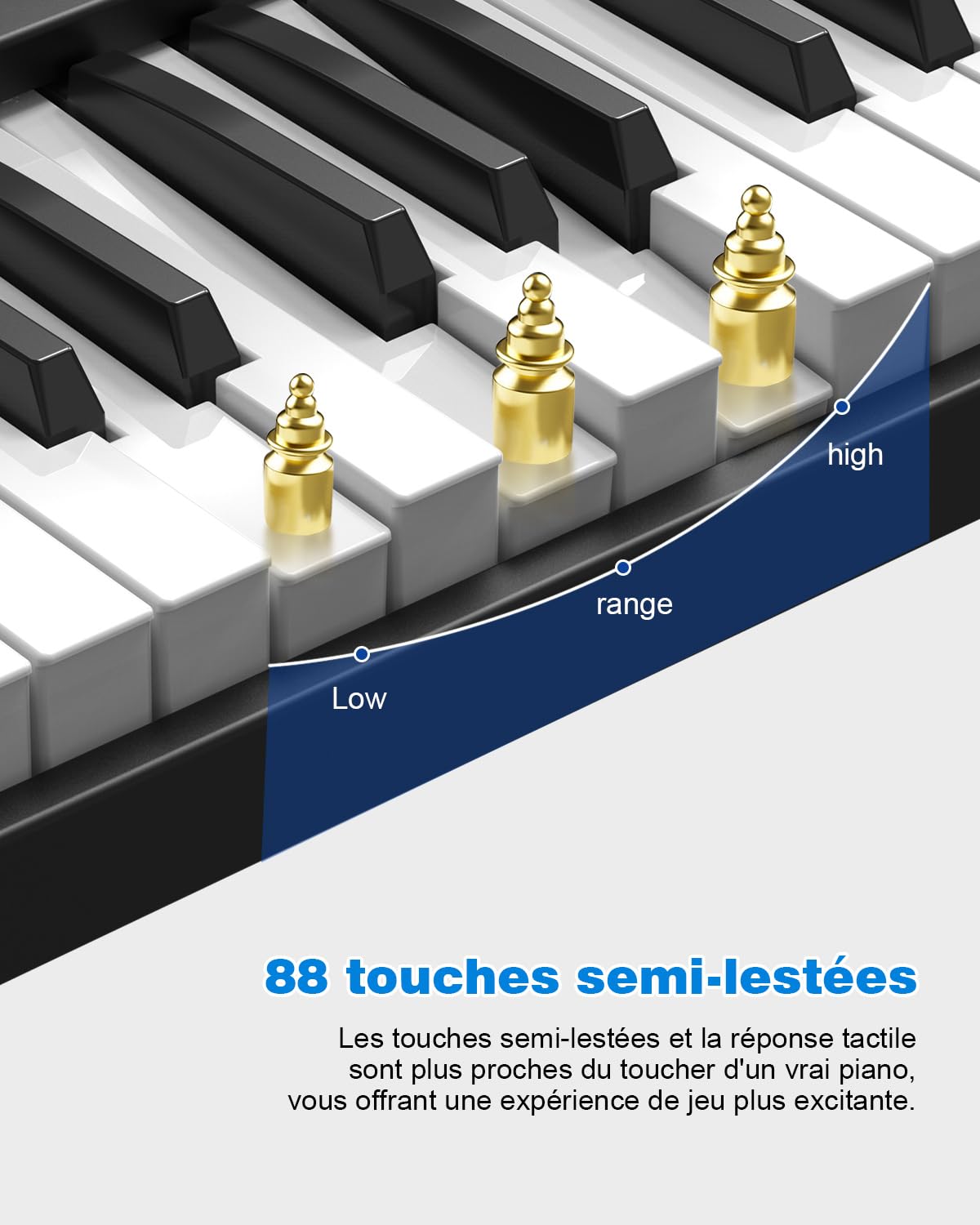 Piano numérique pliable 88 touches, clavier semi-lesté de taille originale, Bluetooth MIDI, piano électrique portable avec pédale de soutien, pupitre et sac de transport pour débutants et