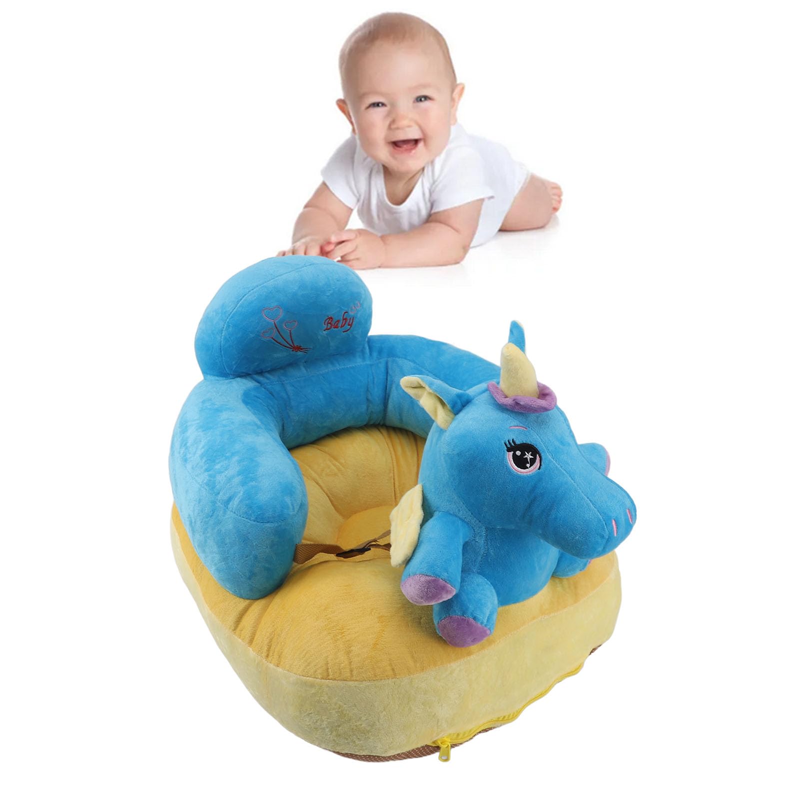 Haofy Asiento de Apoyo para Bebés, Silla Infantil de ángulo Ajustable con Funda de Felpa, Base Ancha y Respaldo de Apoyo, Asiento de Aprendizaje Portátil para Bebés y Niños Pequeños (Patrón de