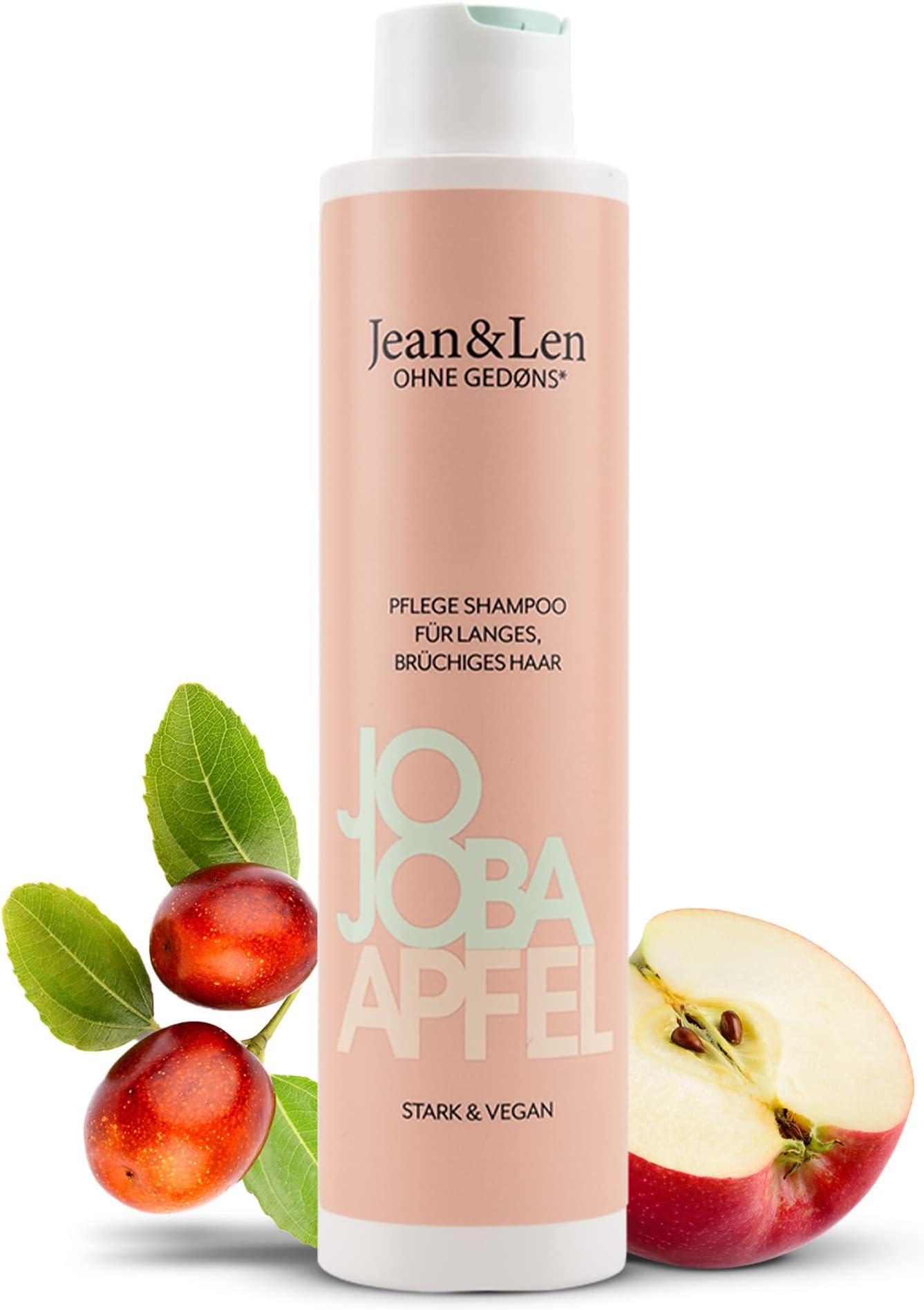 Jean & Len care shampoo jojoba & apple, cares for long and brittle hair, for healthier & stronger looking hair, hair care with apple scent, without parabens & silicones, vegan, 10.14 Fl. Oz.