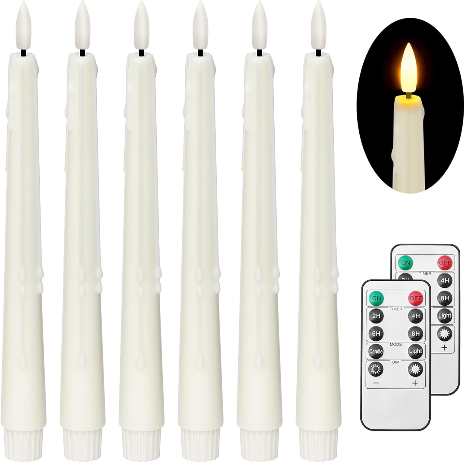 Stmarry Ivory Real Wax LED Flameless Taper Candles with