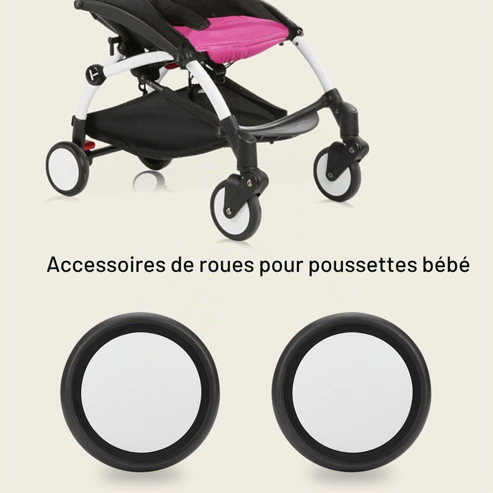 Roue de poussette, accessoire de roue de poussette résistant à l'usure durable pour Yoyo pour Chbaby pour Yoya pour Kiddopotamus(Une paire de roues arrière)