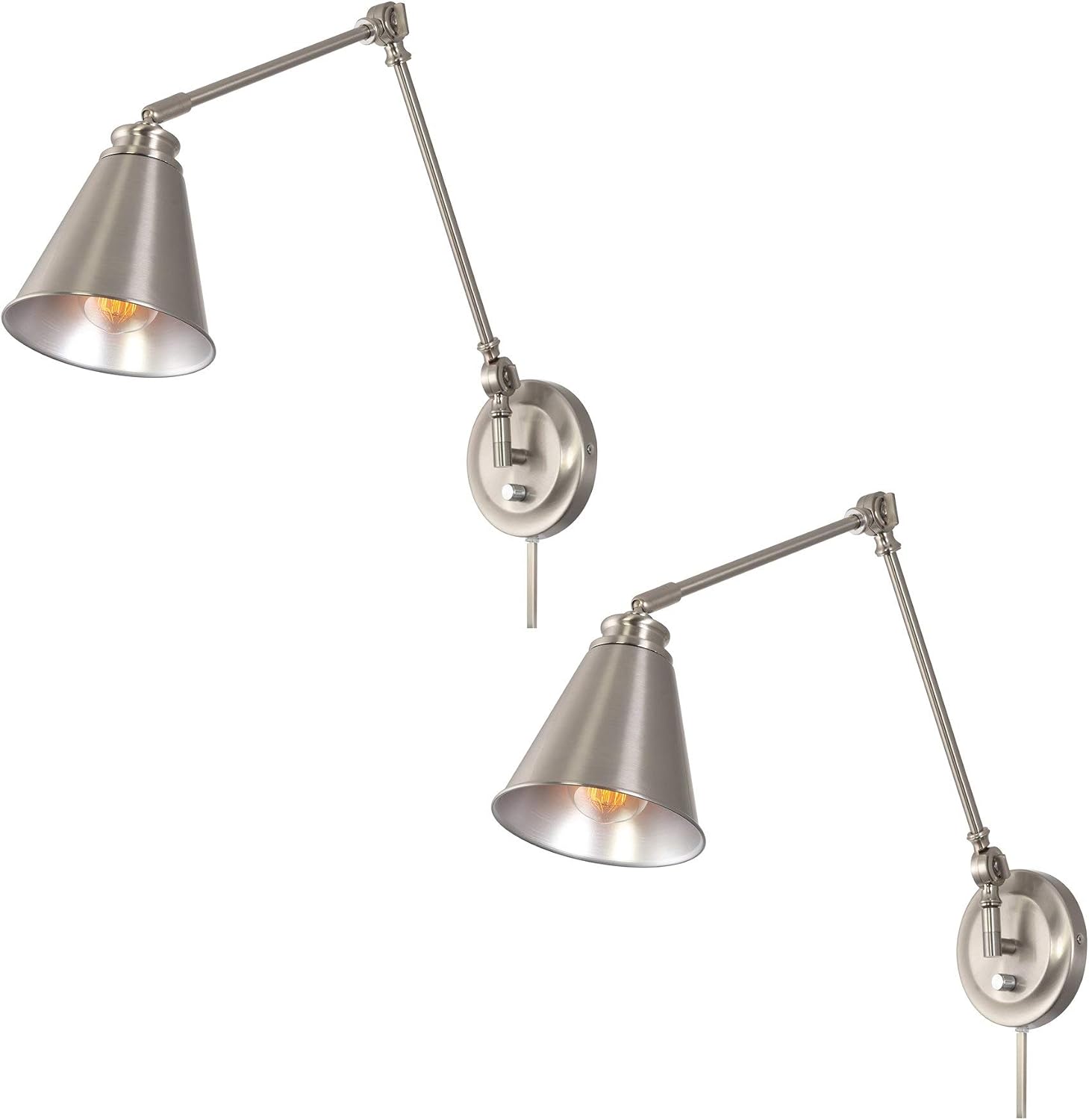 Super Cheap 🛒 Kira Home Ellis 18 Vintage Industrial Swing Arm Wall Lamp + Adjustable Head, Plug in/Wall Mount + Cord Covers, Brushed Nickel Finish, 2-Pack Best Cyber Deals 🔥 Kira Home Ellis 18 Vintage Industrial Swing Arm Wall Lamp + Adjustable Head, Plug in/Wall Mount + Cord Covers, Brushed Nickel Finish, 2-Pack