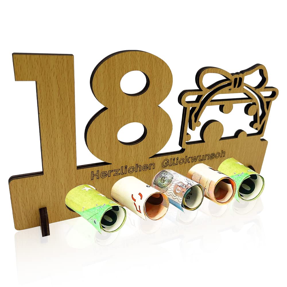 Cadeau Argent En Bois Pour 18 Ans - Carte De Vœux Personnalisée En Papier Kraft - Idée Cadeau Unique Adulte