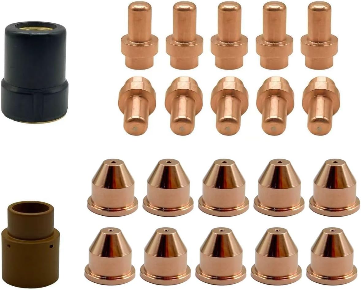 10Pcs PR0016 Electrode, 10Pcs PD0088-12 Flat Nozzle, 1Pc PE0007 Swirl Ring, 1Pc PC0003 Shield Cap for Trafimet CB50 Plasma Cutter Torch Consumables, 22Pcs
