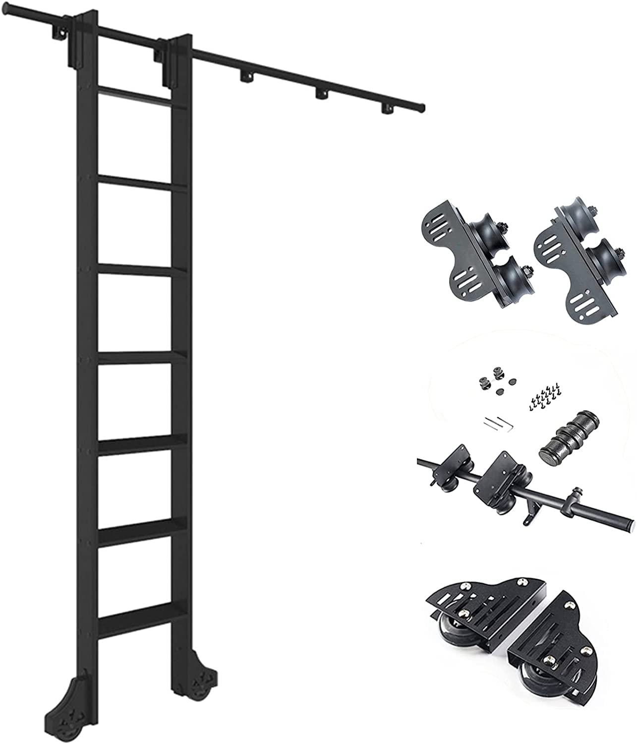 Kit porte grange coulissante et rail échelle bibliothèque 6m