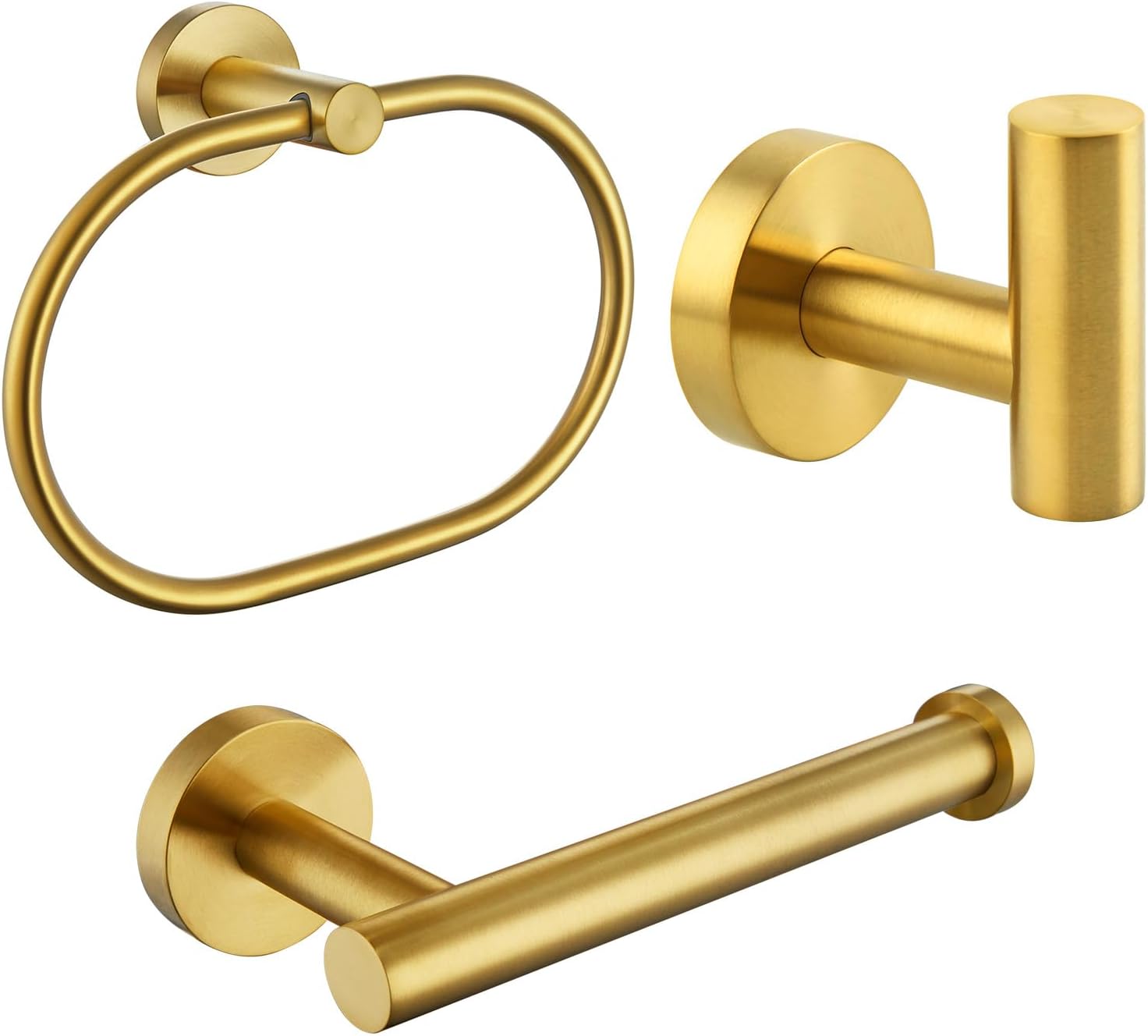 APLusee Bath Robe Hook and Oval Towel Ring, Toilet Paper Holder Bundle, 304 Stainless Steel Wall Mounted Bathroom Accessories Brushed Gold