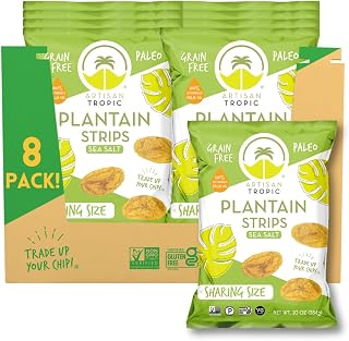ARTISAN TROPIC Plantain Strips Sea Salt - 8 Pack, 10oz - Vegan, Paleo, Gluten Free Chips - Individual Bags Healthy Snacks for School, Gym, Kids – Whole 30 Approved Foods Baked Banana Chips