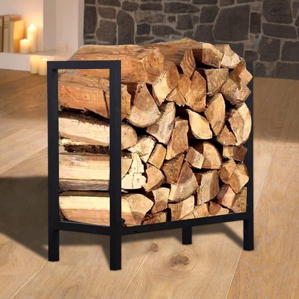 Elegant Firewood Rack Holder, Scroll Metal Frame Worught Iron Fireplace Accessories Household Log Rack Stand for Wood Storage
