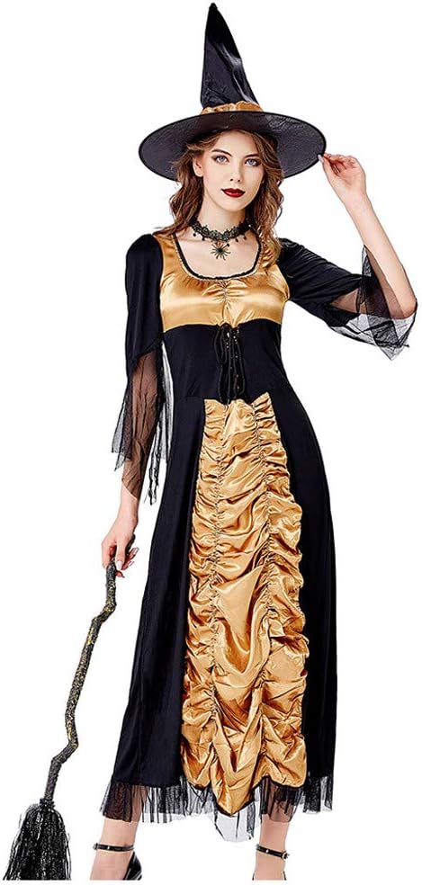 Women's Halloween Witch Costumes Lace Up Novelty 3/4 Flare Sleeve Dresses Witch A-line Maxi Cosplay Masquerade Gowns